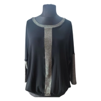 Wieczorowa Bluzka bombka z błyszczącym srebrnymi wstawkami